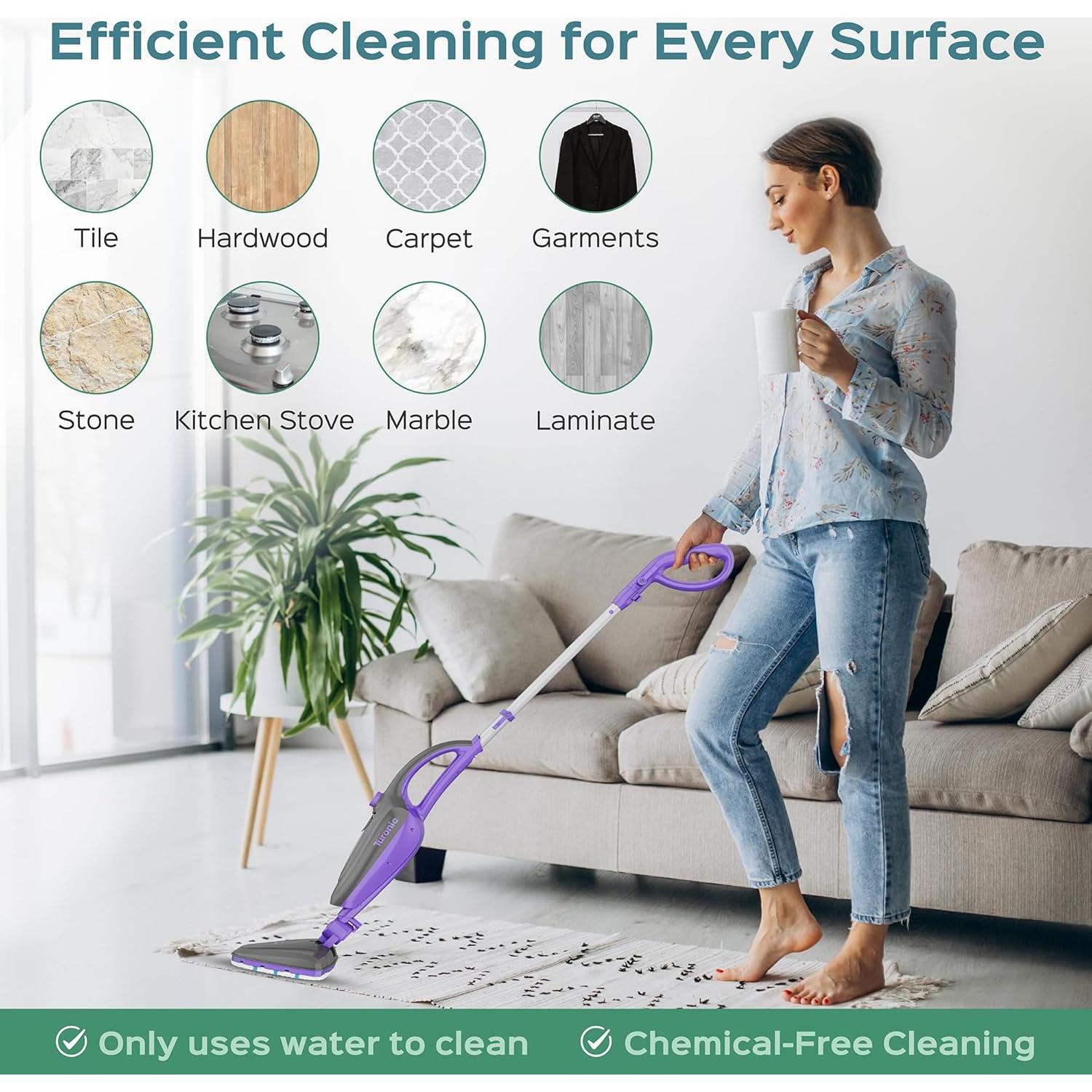 Mopa de Vapor Turonic ST3 1500W 10-en-1 con Limpiador de Mano