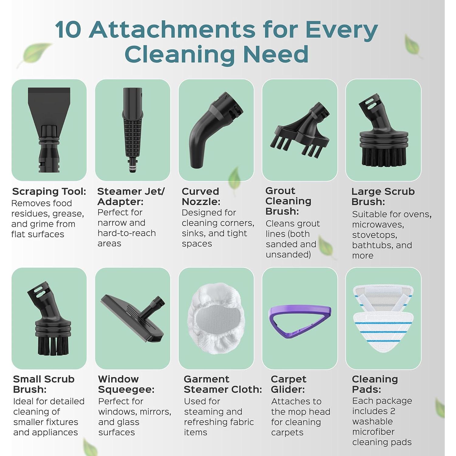 Mopa de Vapor Turonic ST3 1500W 10-en-1 con Limpiador de Mano