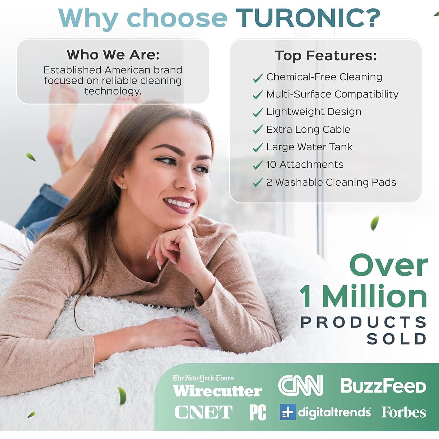 Mopa de Vapor Turonic ST3 1500W 10-en-1 con Limpiador de Mano