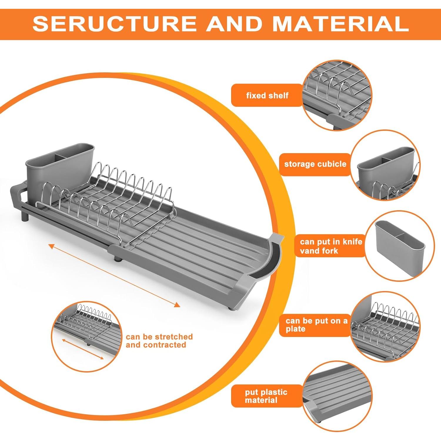 Escurridor de Platos Expandible PINCHENG Acero Inoxidable Gris