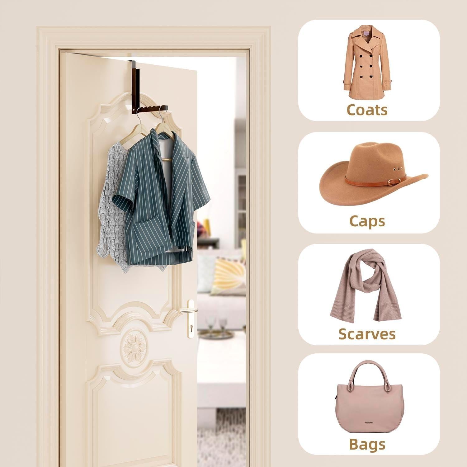 Perchero de Puerta Plegable ZMBESUP - 6 Ganchos, Negro