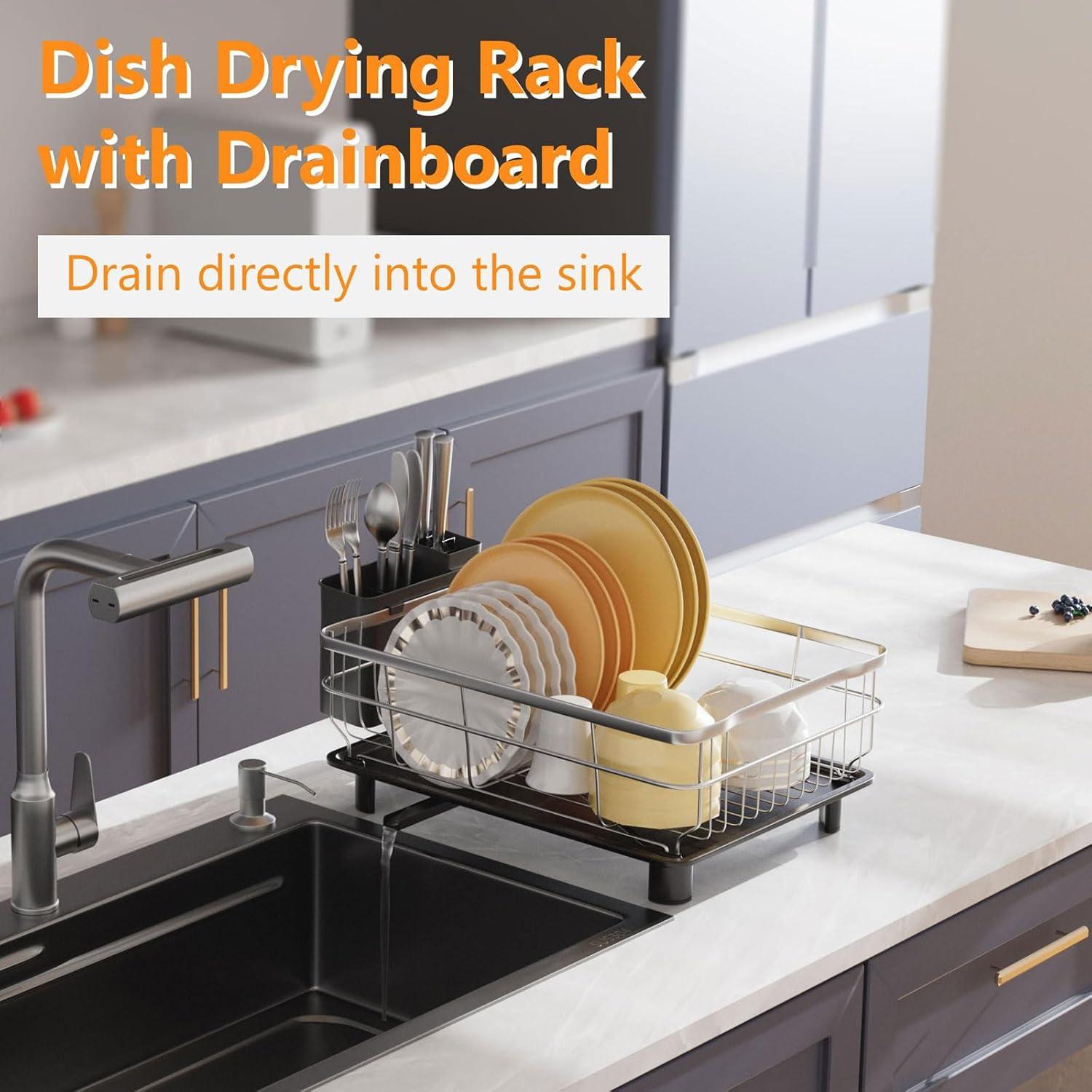 Escurridor de Platos AIDERLY de Acero Inoxidable Negro con Drenaje