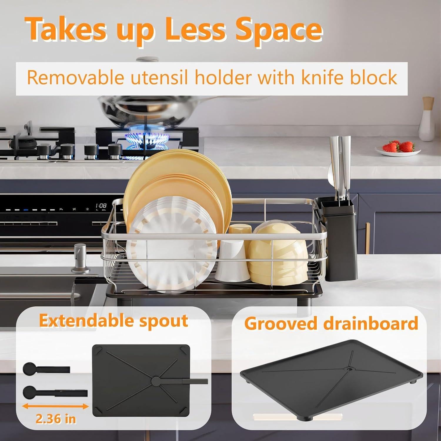 Escurridor de Platos AIDERLY de Acero Inoxidable Negro con Drenaje