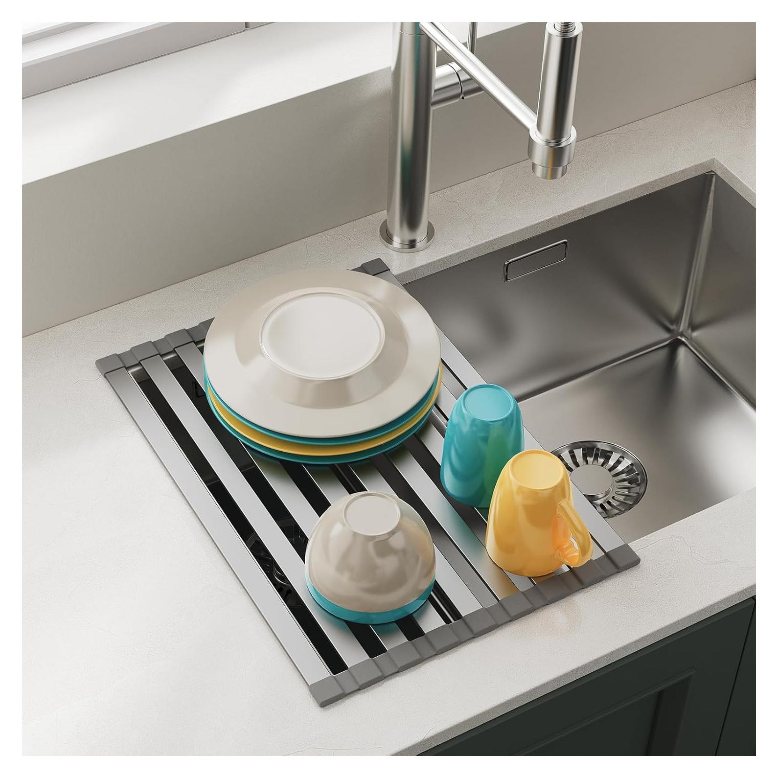 Escurridor de Platos Plegable Aluminio Gris Mate 45 x 34 cm