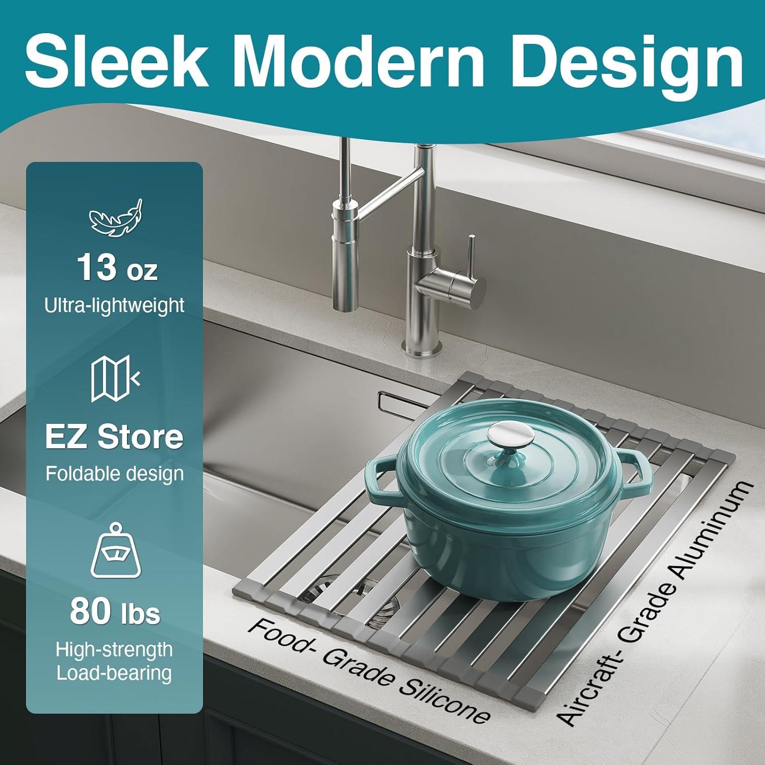 Escurridor de Platos Plegable Aluminio Gris Mate 45 x 34 cm