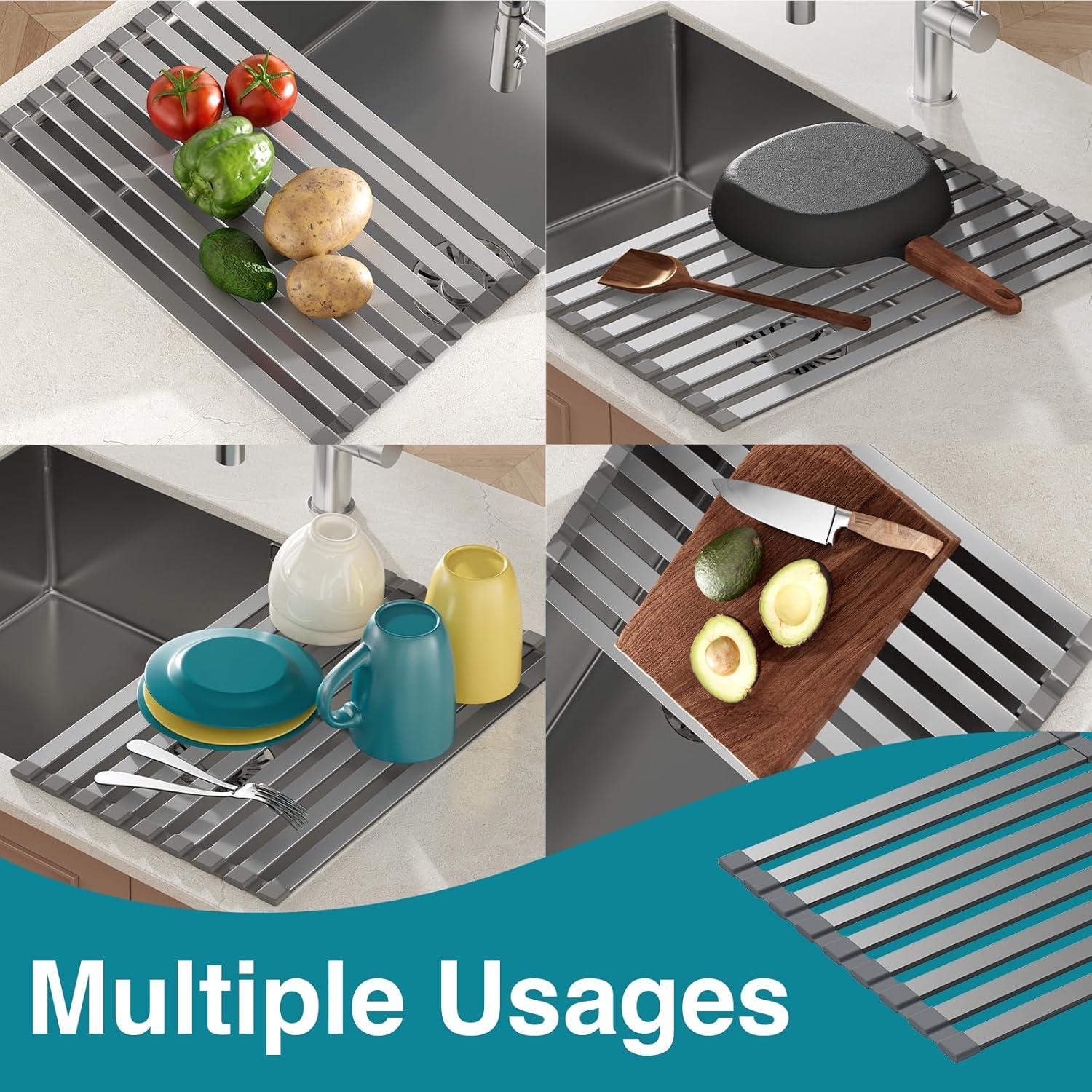 Escurridor de Platos Plegable Aluminio Gris Mate 45 x 34 cm