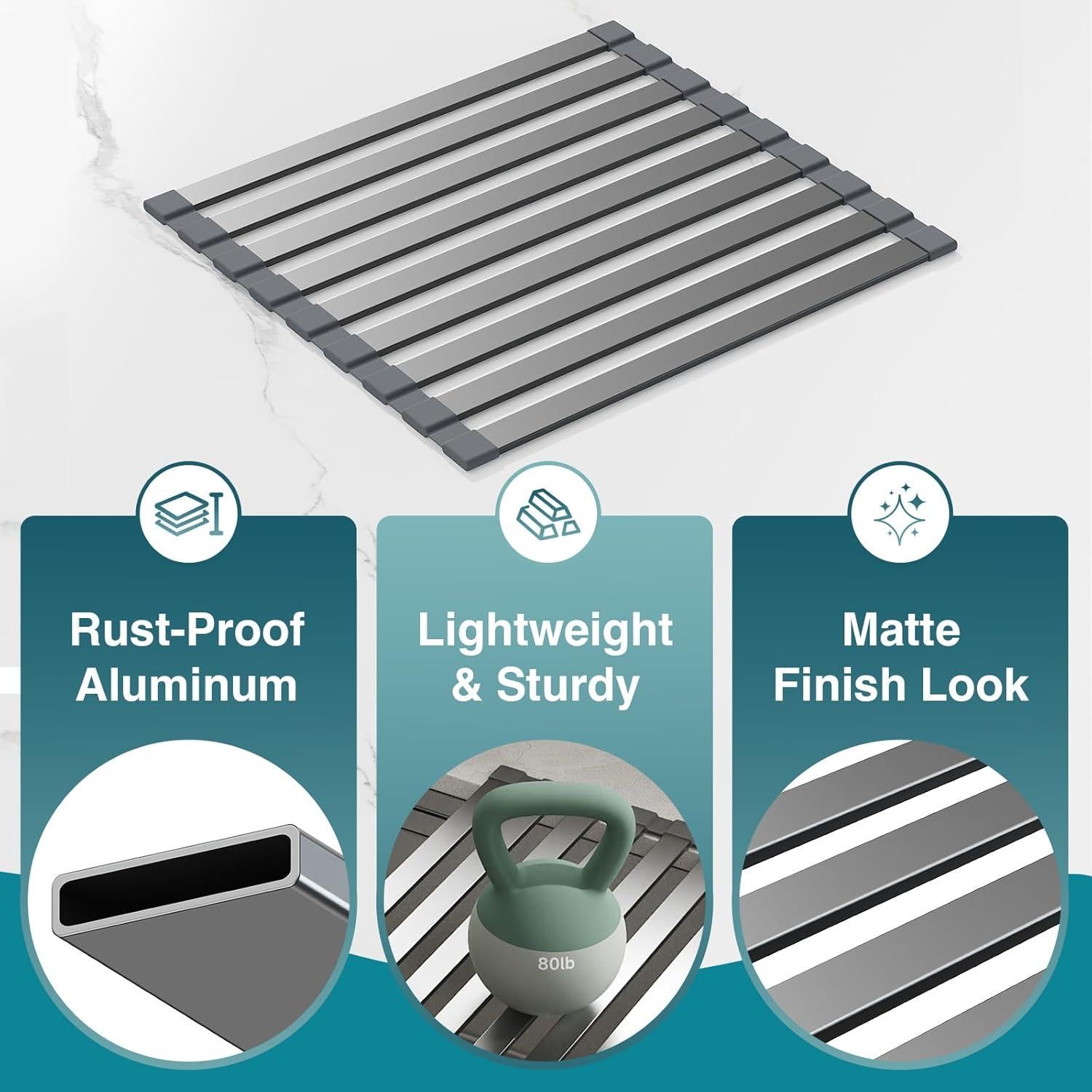 Escurridor de Platos Plegable Aluminio Gris Mate 45 x 34 cm