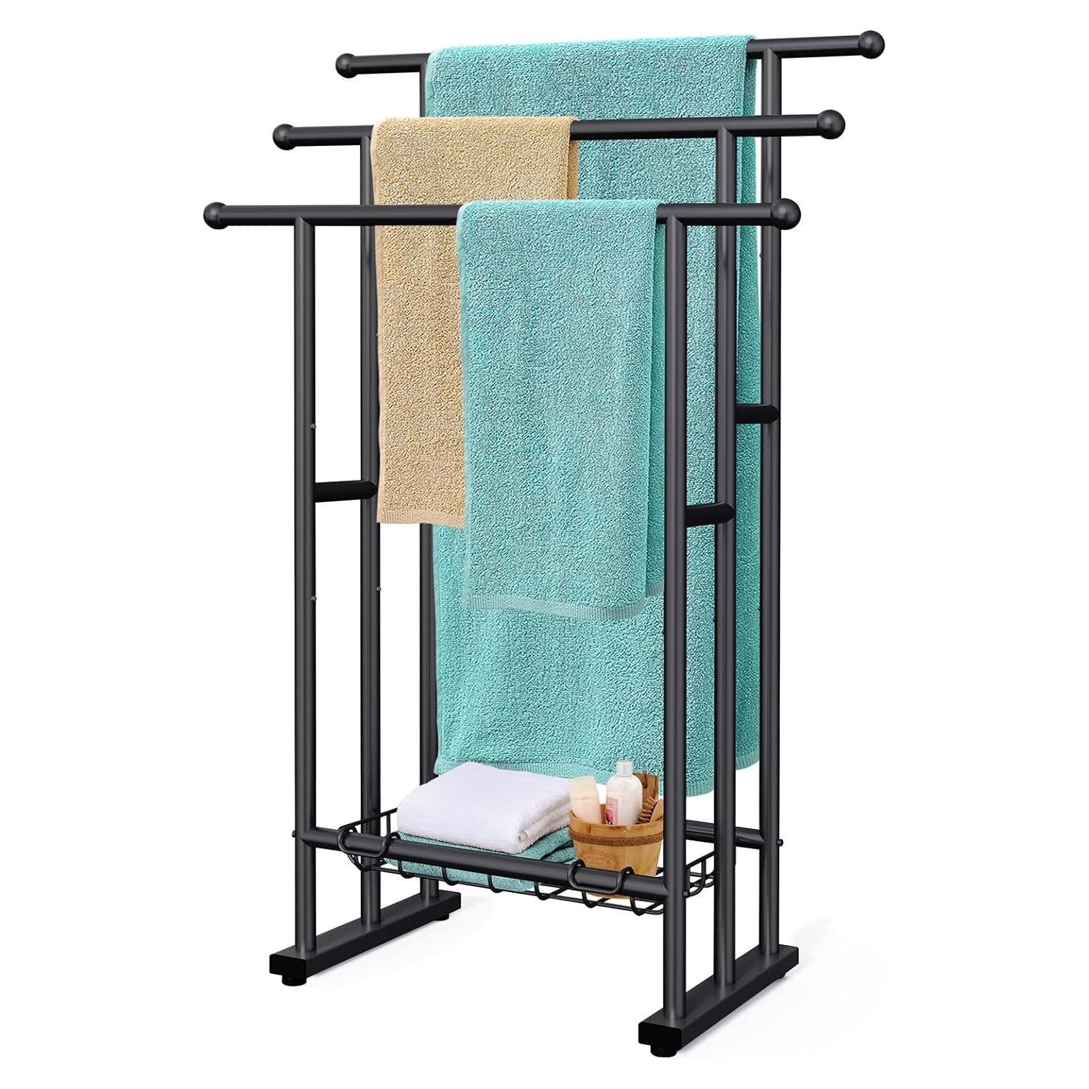 Soporte de Toallas de Pie Kayfia 3 Niveles Acero Negro