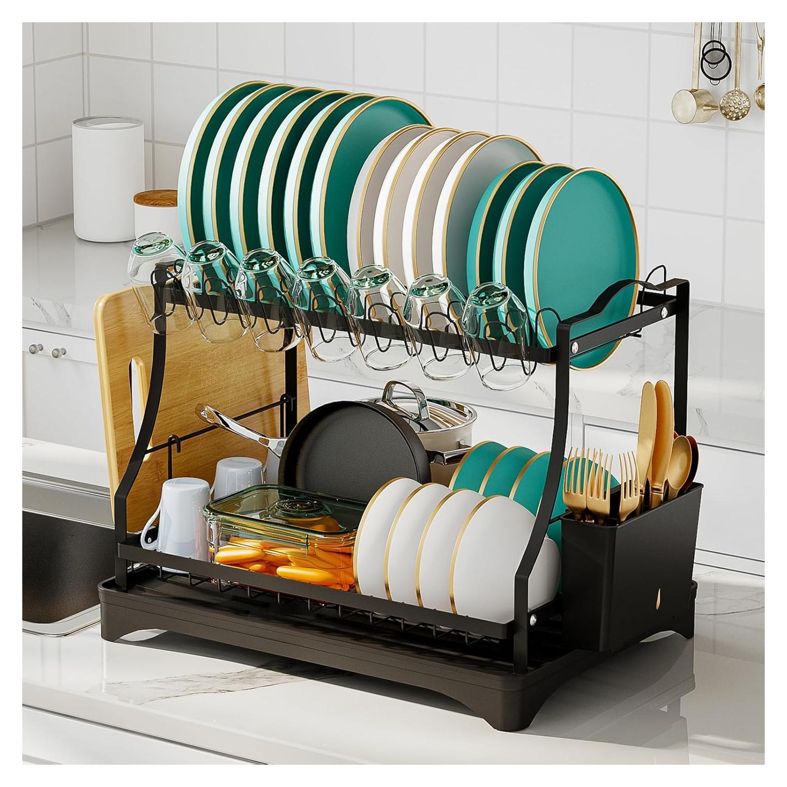 Escurridor de Platos Grande HANLE 2 Niveles Acero Inoxidable Negro