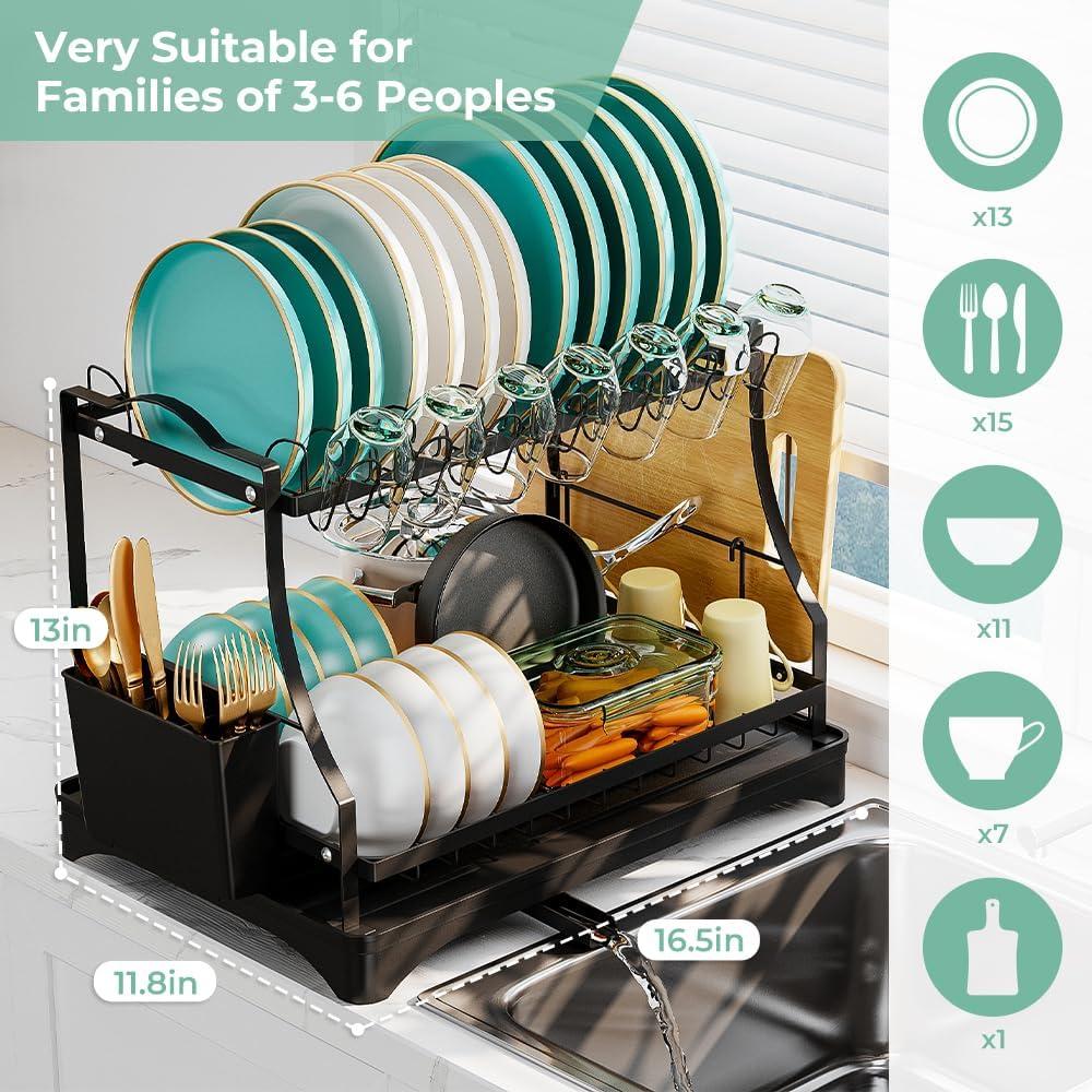 Escurridor de Platos Grande HANLE 2 Niveles Acero Inoxidable Negro