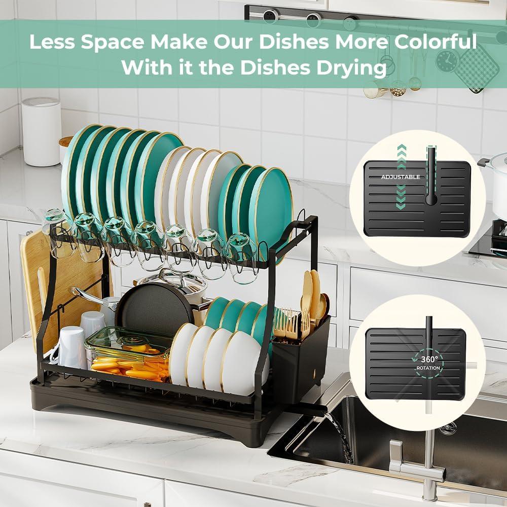 Escurridor de Platos Grande HANLE 2 Niveles Acero Inoxidable Negro