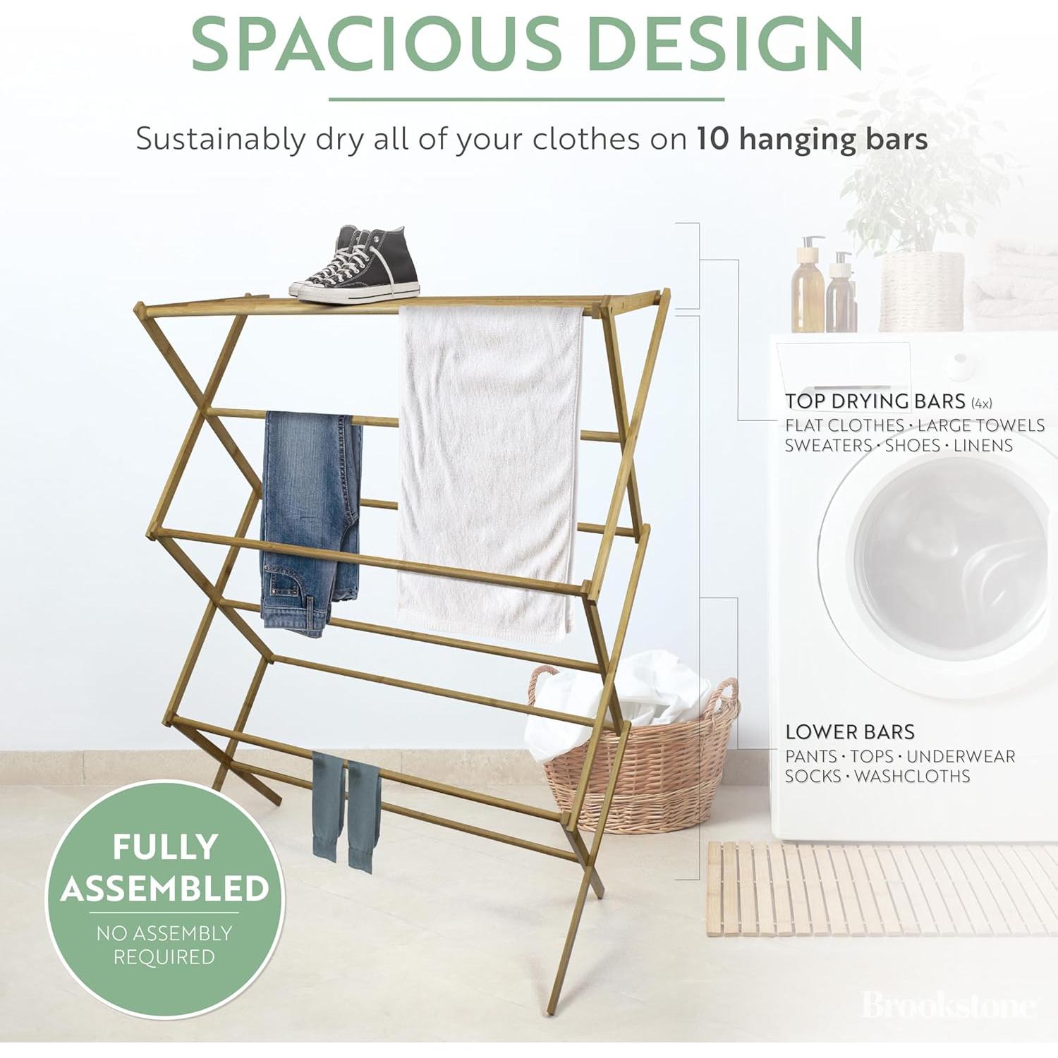 Soporte de Secado de Ropa Plegable Brookstone 10 Barras Bambú