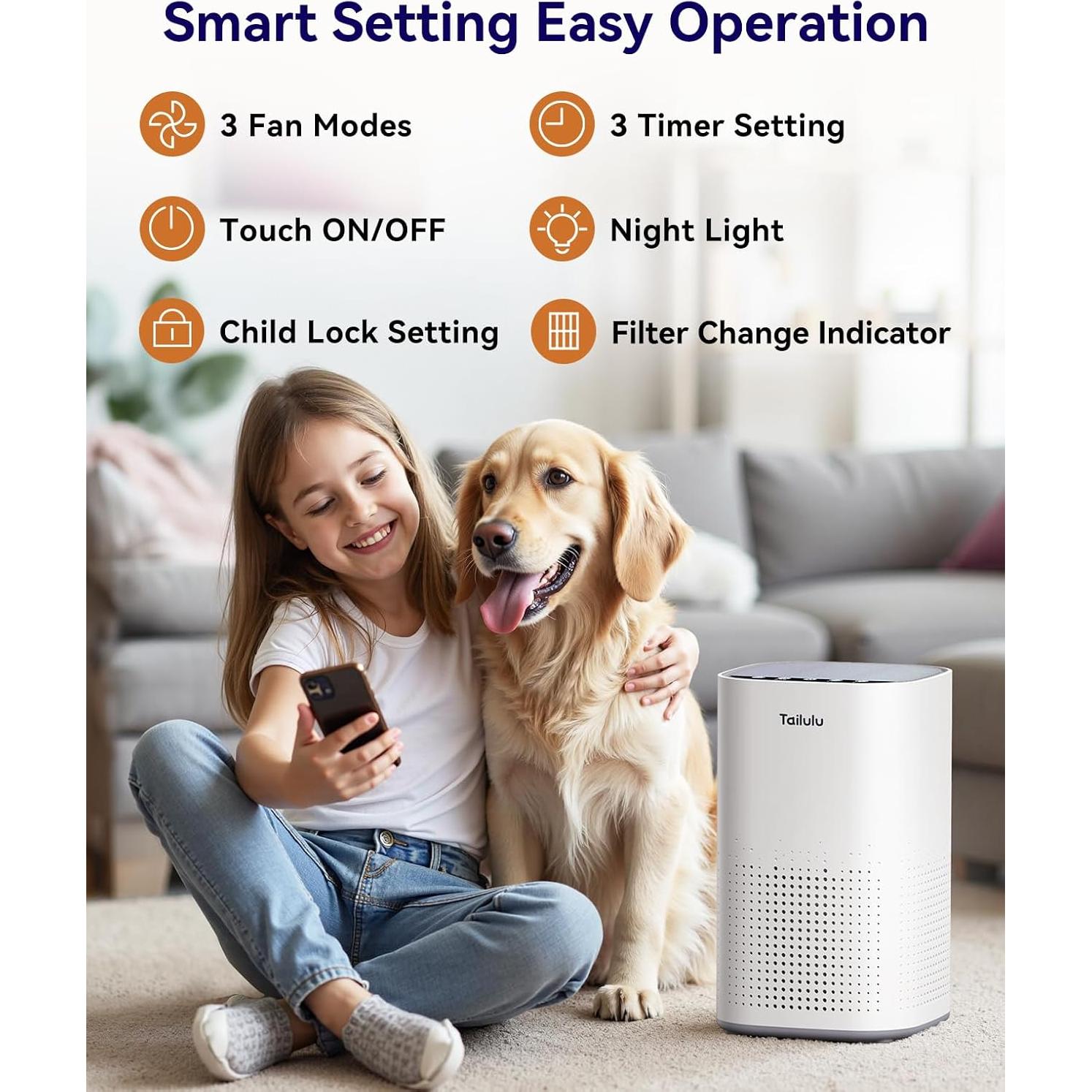 Purificador de Aire HEPA Tailulu AP100 para Habitaciones Grandes