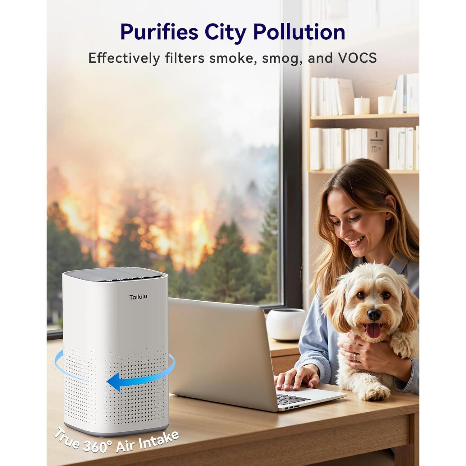 Purificador de Aire HEPA Tailulu AP100 para Habitaciones Grandes