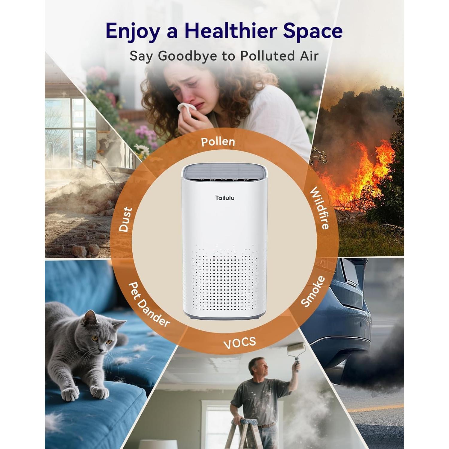 Purificador de Aire HEPA Tailulu AP100 para Habitaciones Grandes