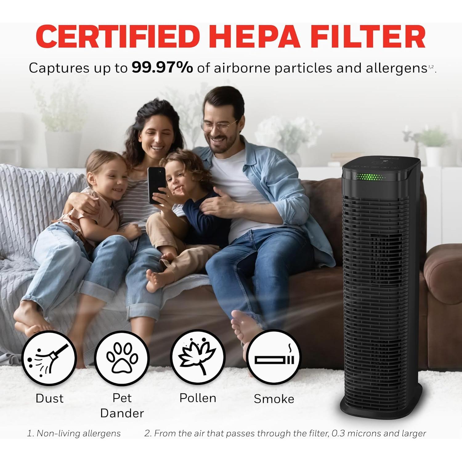 Purificador de Aire HEPA Honeywell HPA180 para 92 m², Negro