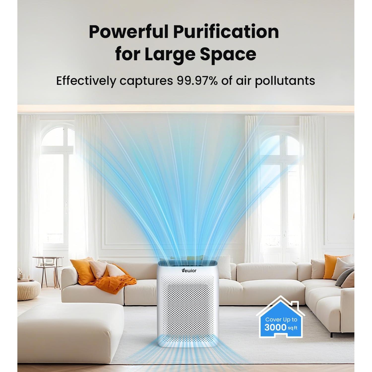 Purificador de Aire VEWIOR KJ300 H13 HEPA para Habitaciones Grandes