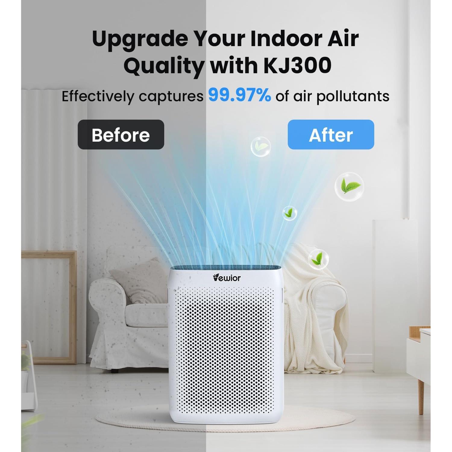 Purificador de Aire VEWIOR KJ300 H13 HEPA para Habitaciones Grandes