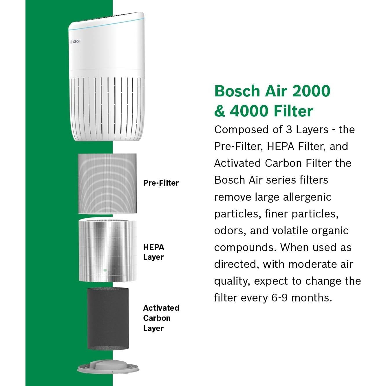 Purificador de Aire Bosch Aire 2000, 75 m², Filtro HEPA 3-en-1