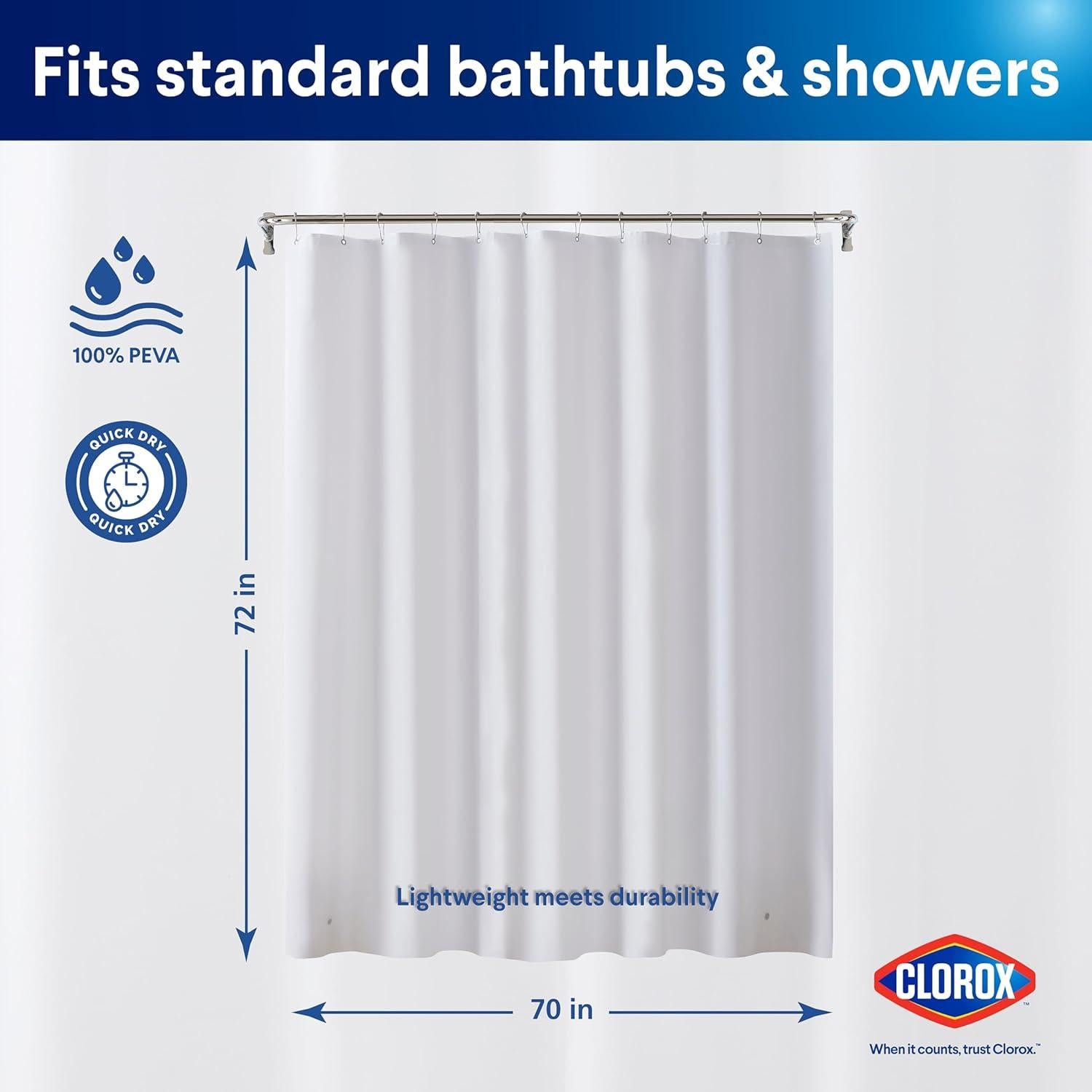 Cortina de Ducha Clorox 178x183 cm Impermeable PEVA