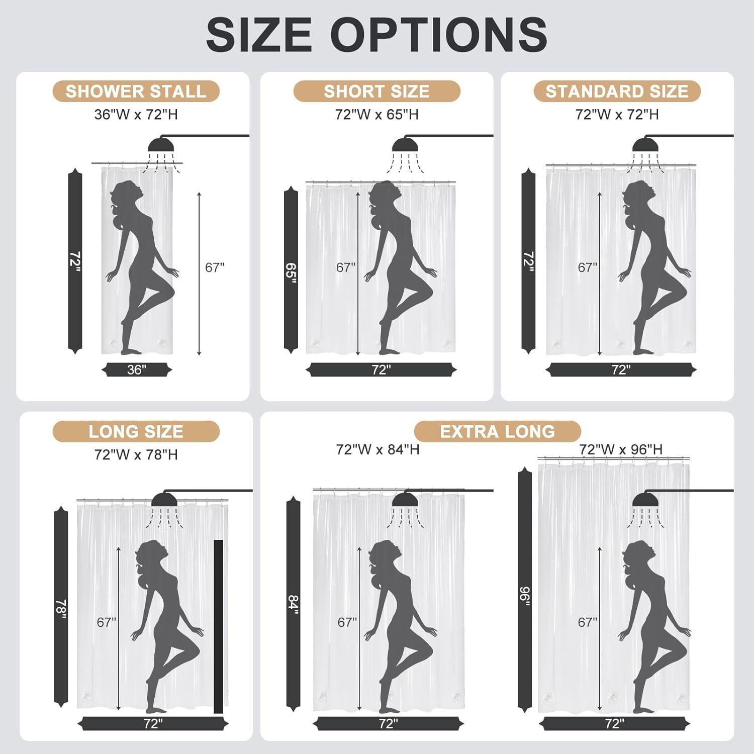 Cortina de Ducha Transparente AmazerBath 183x183 cm Impermeable