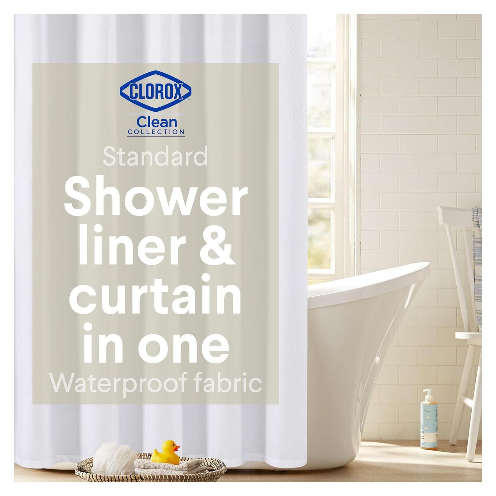 Cortina de Ducha Clorox 2-en-1 Blanca 182.88x182.88 cm