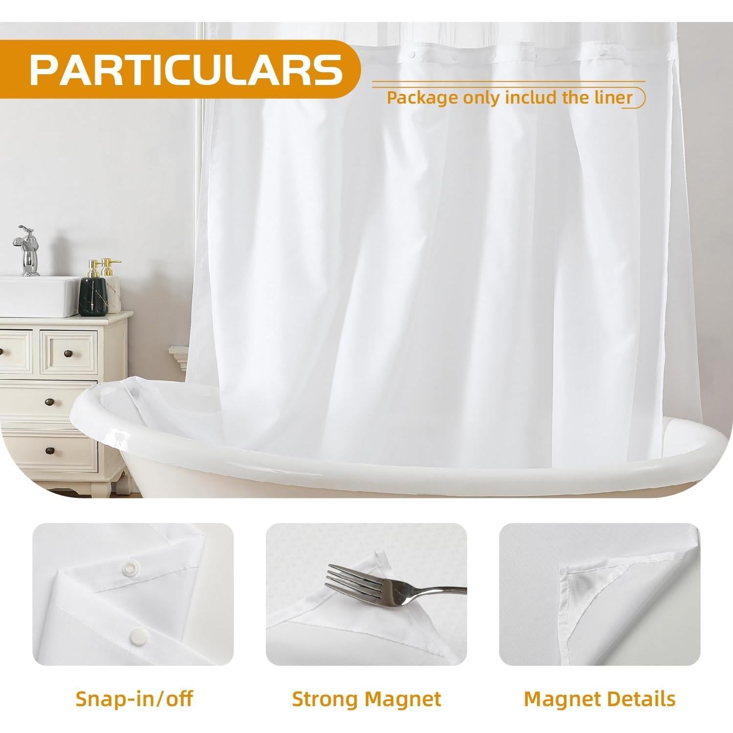 Forro de Cortina de Ducha Desmontable eachope 70x54 Blanco