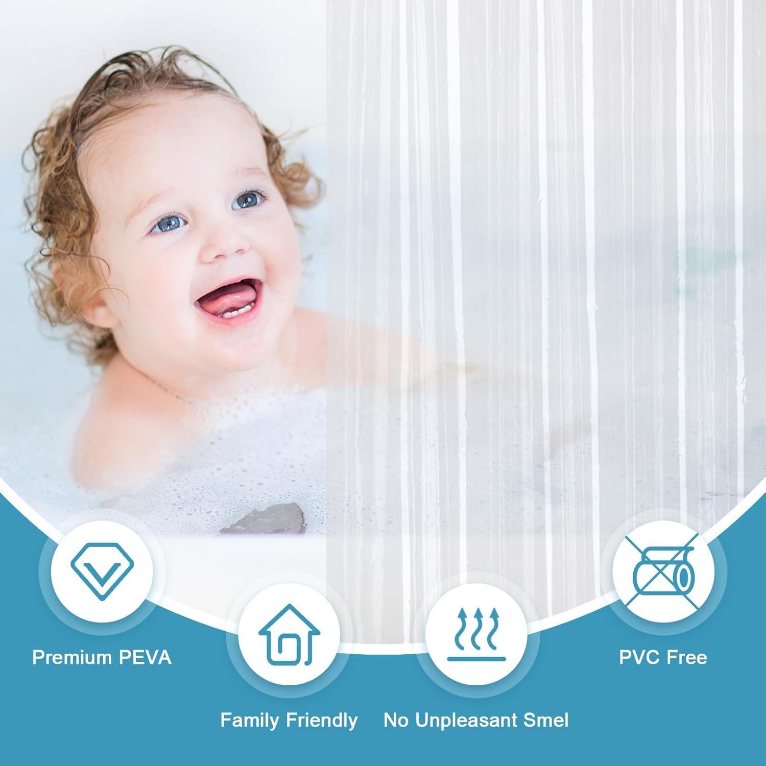 Cortina de Ducha Transparente EurCross 183x198 cm con Pesas