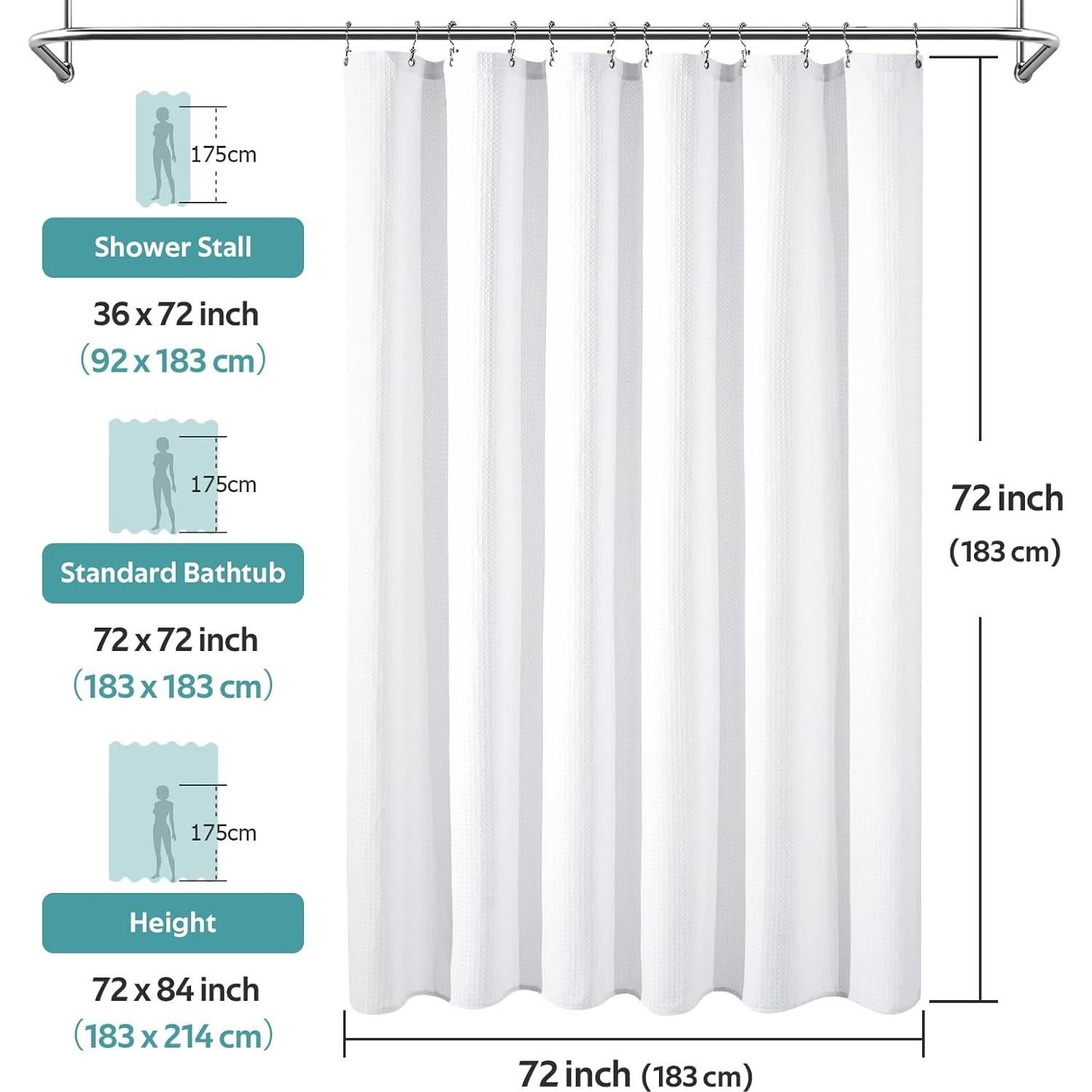 Juego de Cortina de Ducha 3 en 1 Vipfree 183x183 cm Blanco