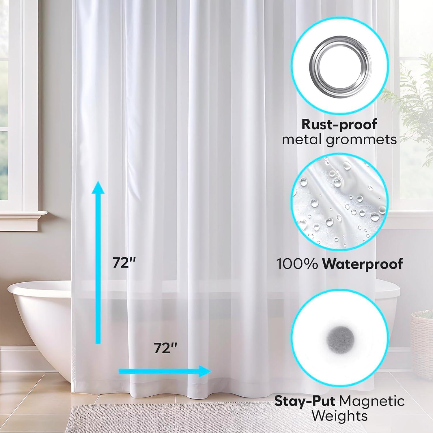 ZENO Clear Shower Curtain Liner – 72" x 72" Premium PEVA Liner with Rustproof Grommets & 3 Magnets – Waterproof, Lightweight Bathroom Curtain Set