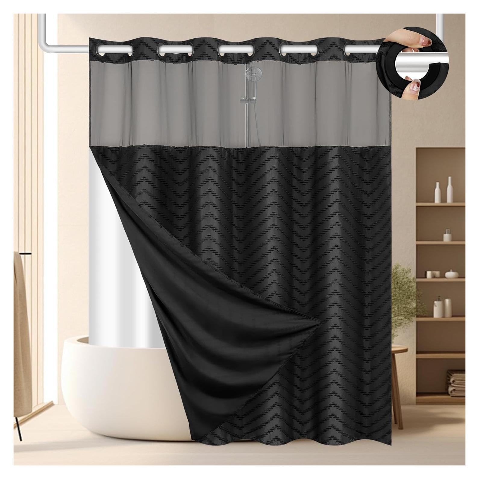 Cortina de Ducha FADOTY Negra 180x188 cm Impermeable Sin Gancho