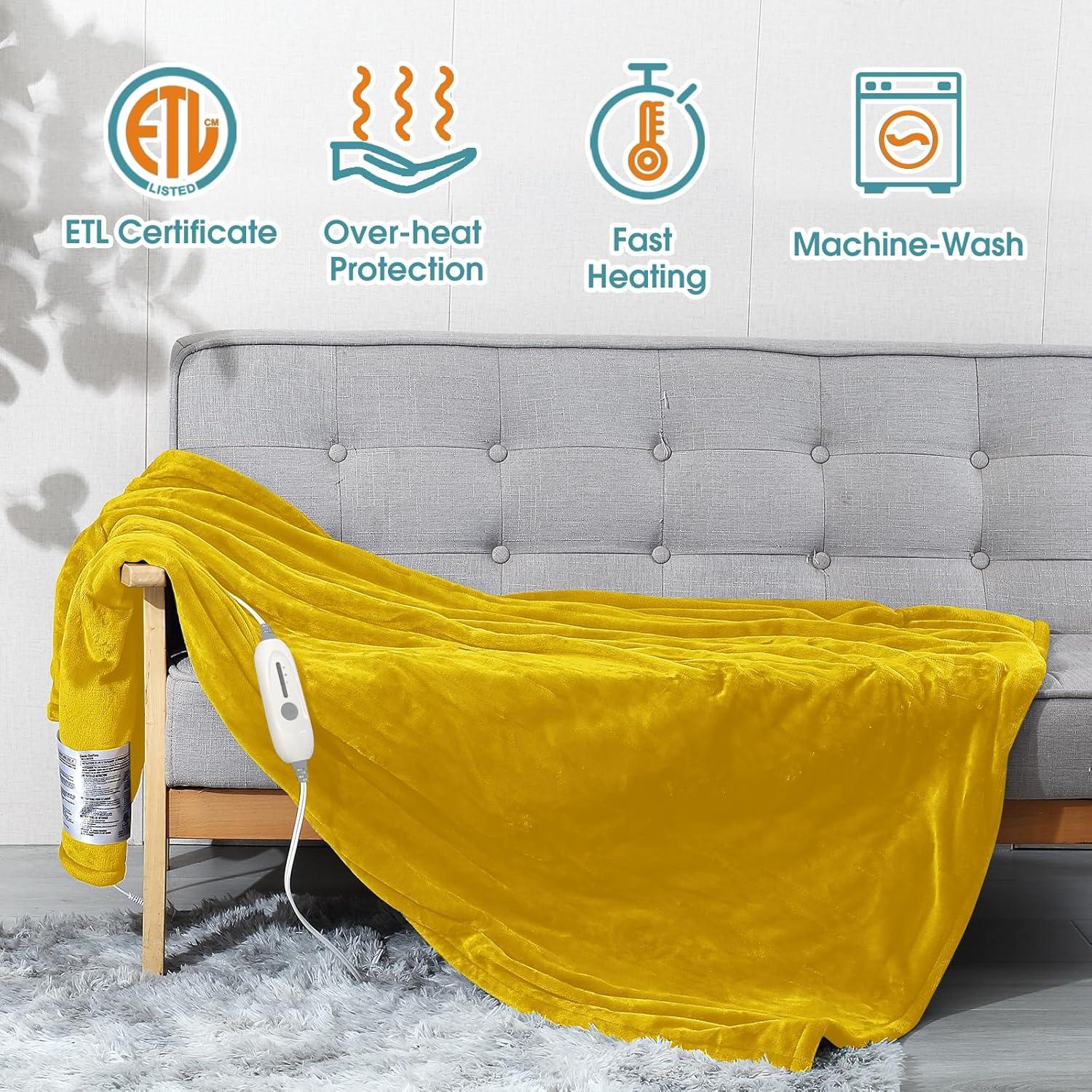 Manta Eléctrica Calentada JIAMEIDING 127x152 cm Amarilla