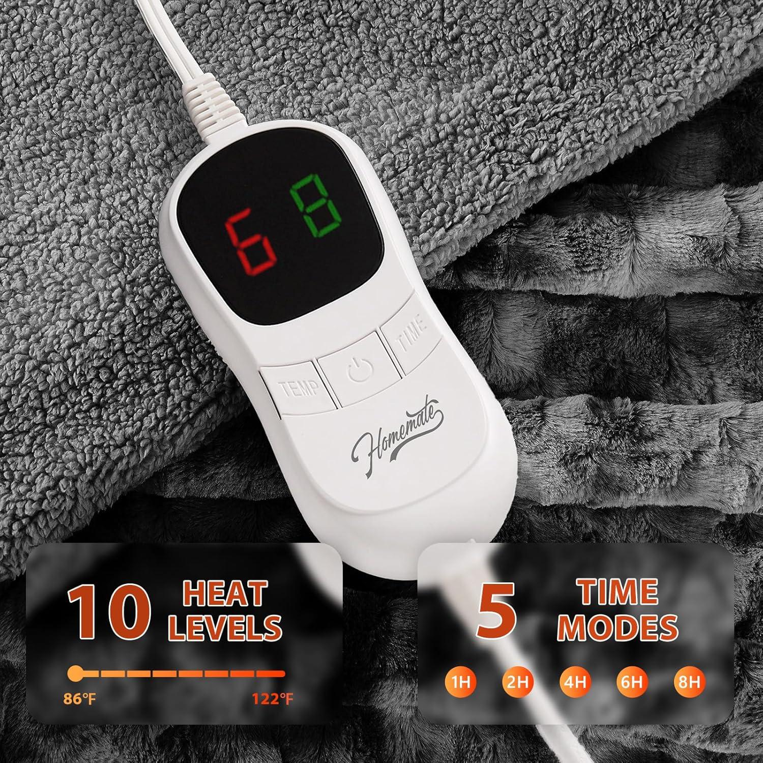 Manta Eléctrica Homemate 127x152cm 10 Niveles Calor Automático