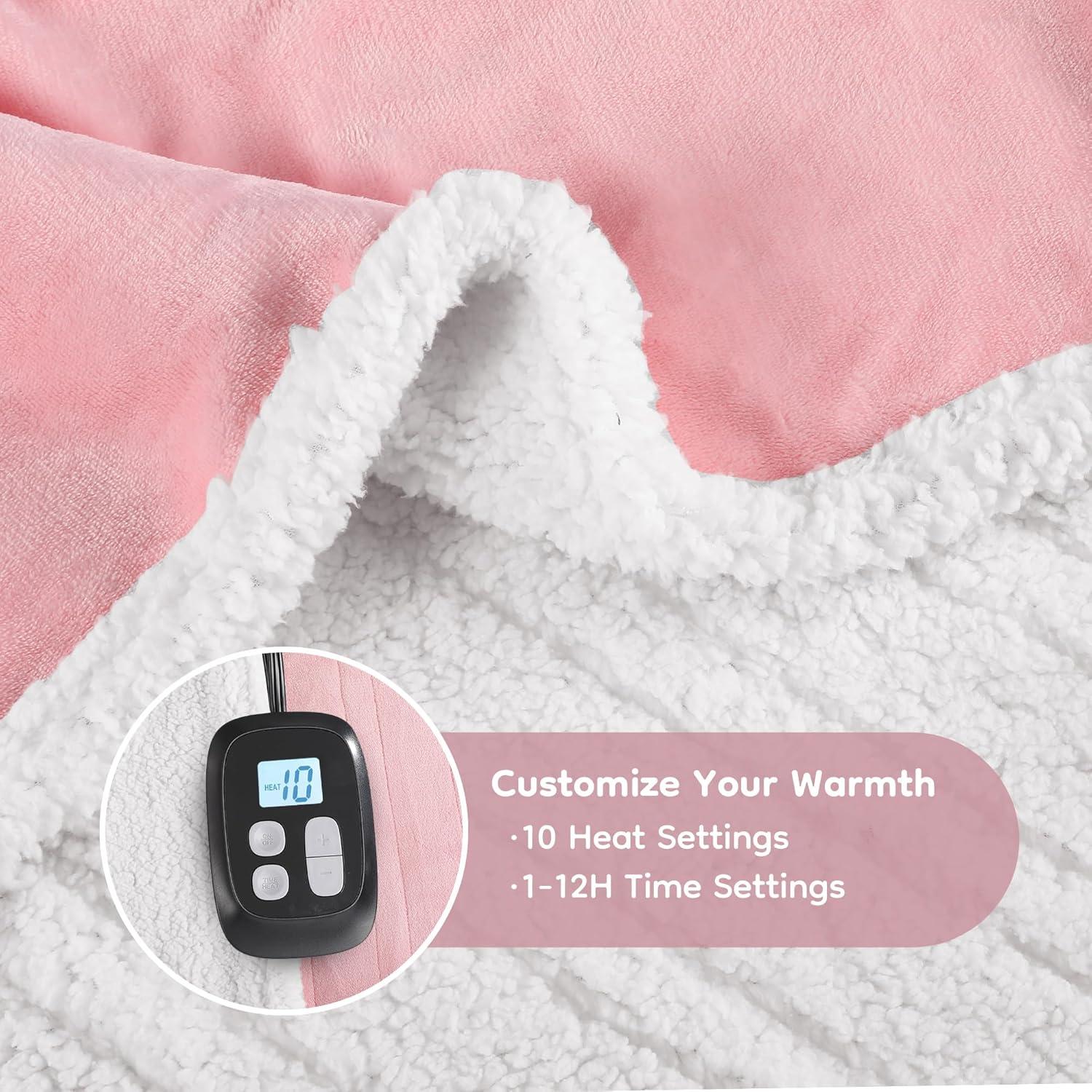 Manta Eléctrica Calentada LaffyLo 183x213cm Rosa Suave