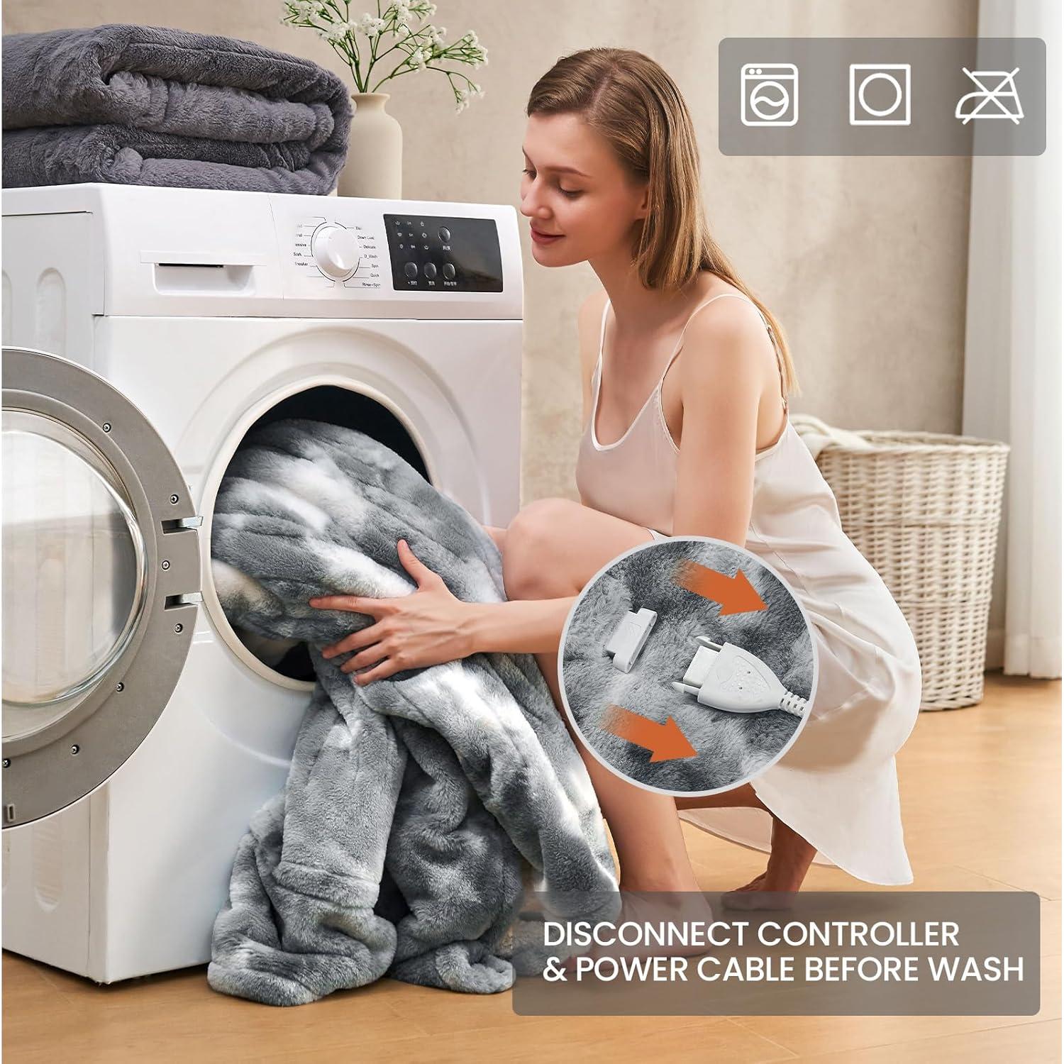 Manta Eléctrica Calentada PTQ 127x152cm Gris Suave 6 Niveles