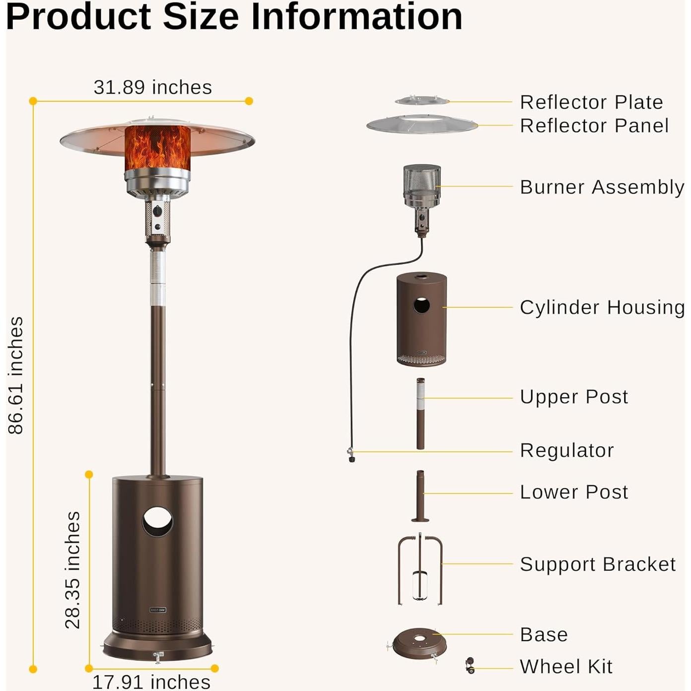Calentador de Patio EAST OAK 50,000 BTU Propano Marrón