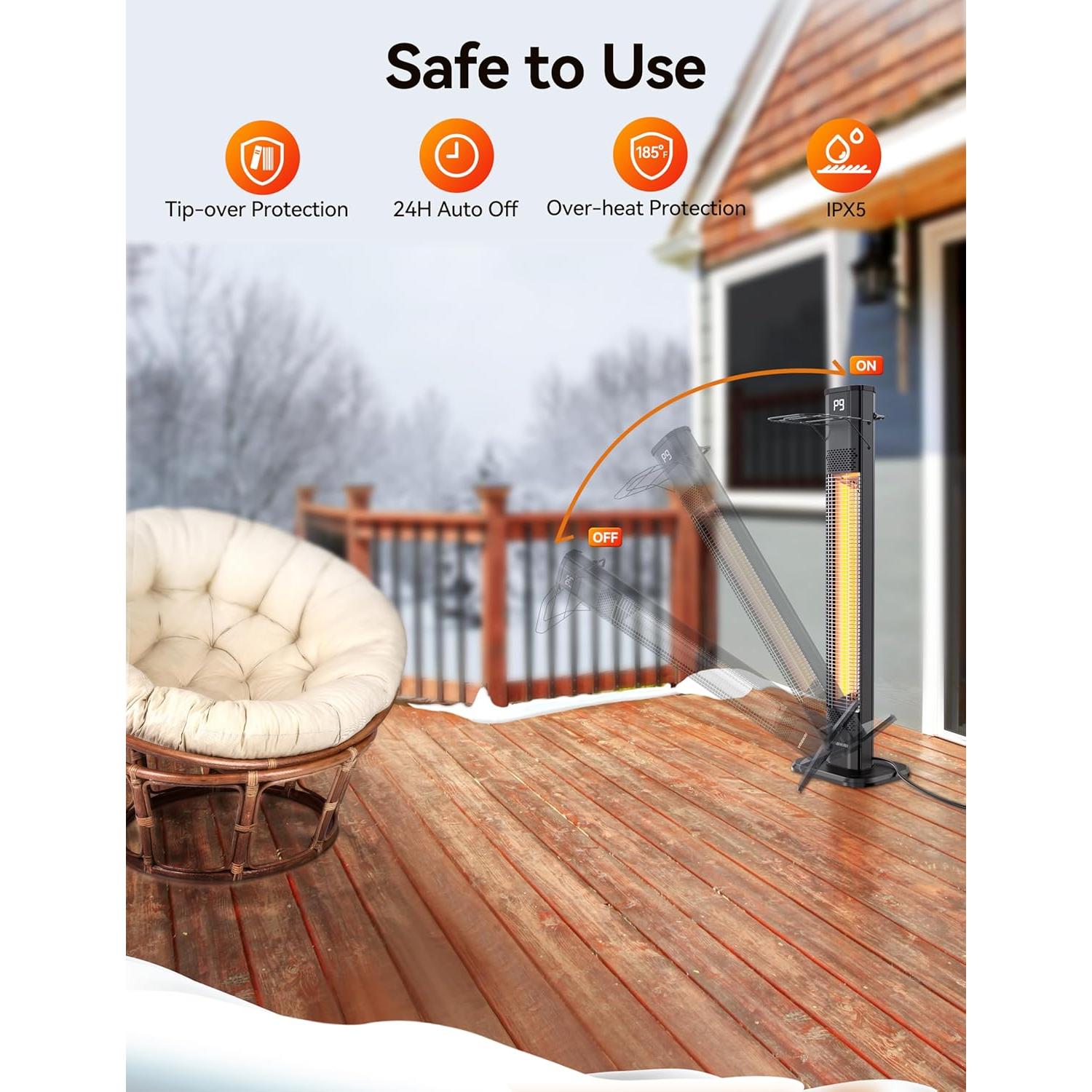 Calentador Eléctrico Infrarrojo VAGKRI 1500W 42" con Control Remoto