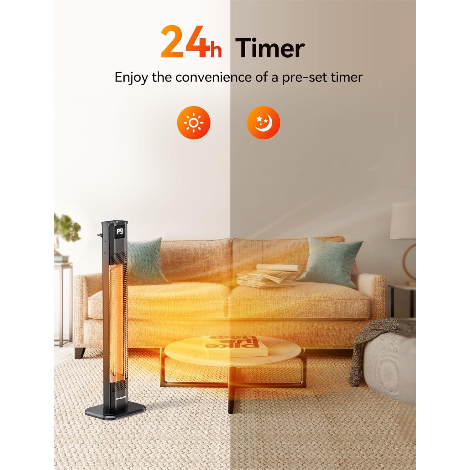 Calentador Eléctrico Infrarrojo VAGKRI 1500W 42" con Control Remoto