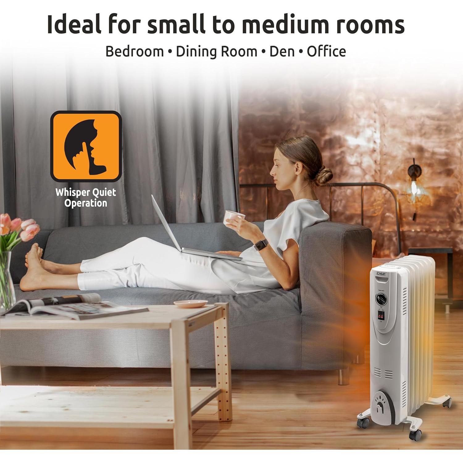 Calentador de Radiador Eléctrico EZ-HEAT 1500W Portátil Blanco