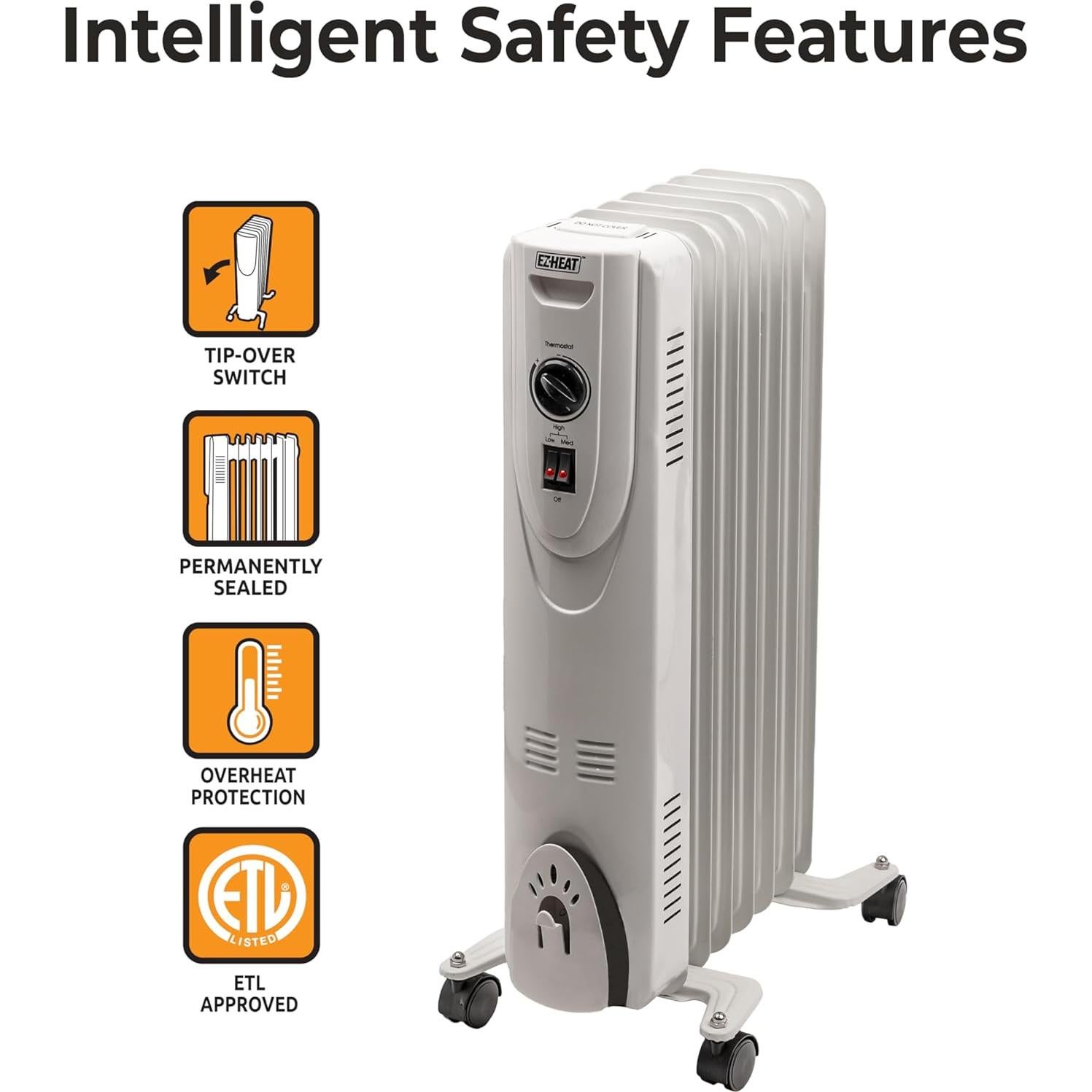 Calentador de Radiador Eléctrico EZ-HEAT 1500W Portátil Blanco