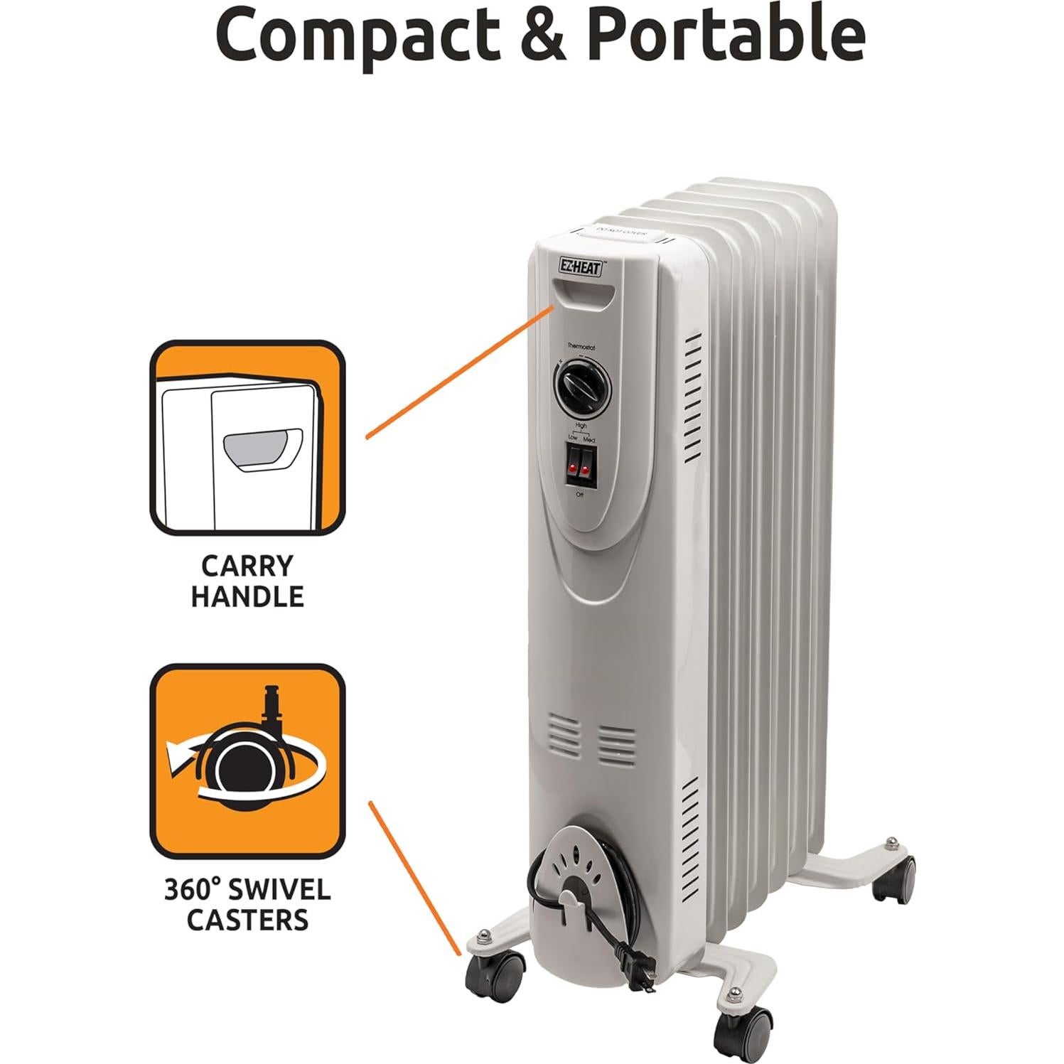 Calentador de Radiador Eléctrico EZ-HEAT 1500W Portátil Blanco