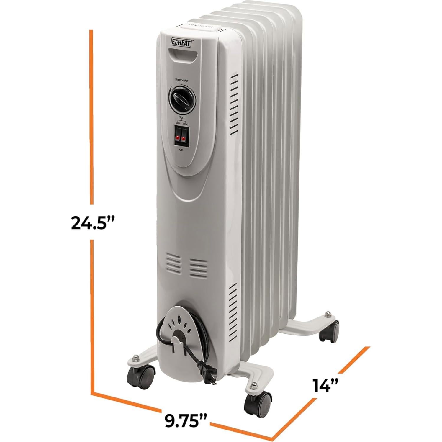 Calentador de Radiador Eléctrico EZ-HEAT 1500W Portátil Blanco