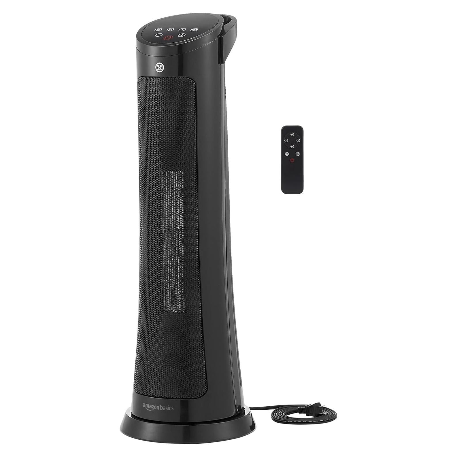 Calefactor de Torre Oscilante Amazon Basics 1500W Negro