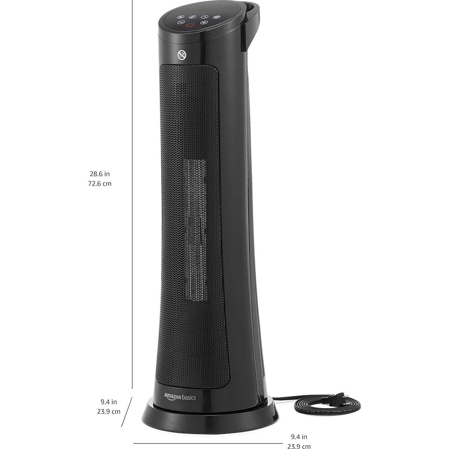 Calefactor de Torre Oscilante Amazon Basics 1500W Negro