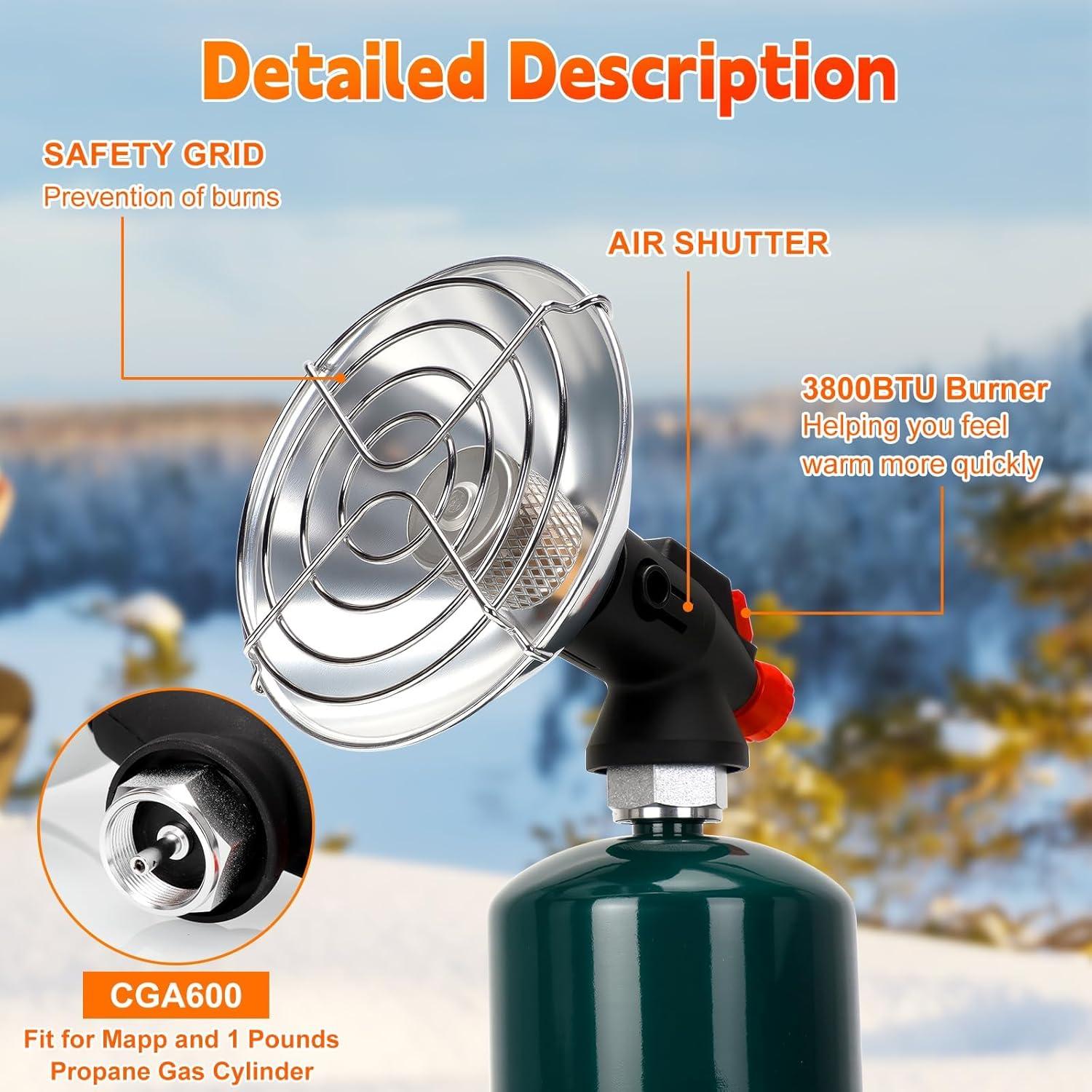 Calentador de Propano Portátil HEYDUOTON V3 3800 BTU para Camping