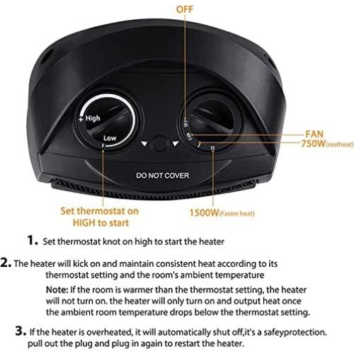 Calentador Eléctrico Upwsma PTC-905A 750W/1500W Negro