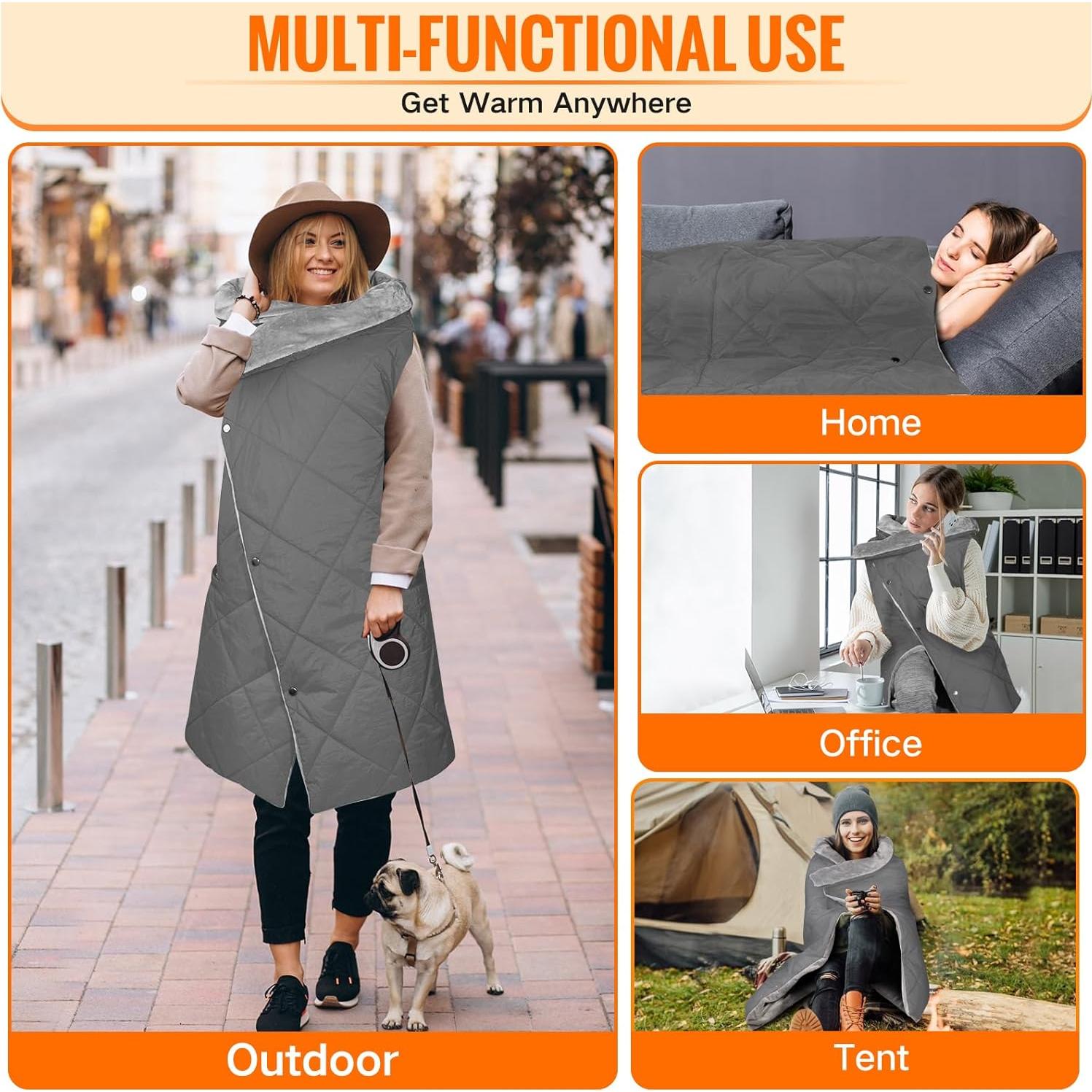 Manta Calentada Eléctrica Diweez Gris 10000mAh 3 Niveles