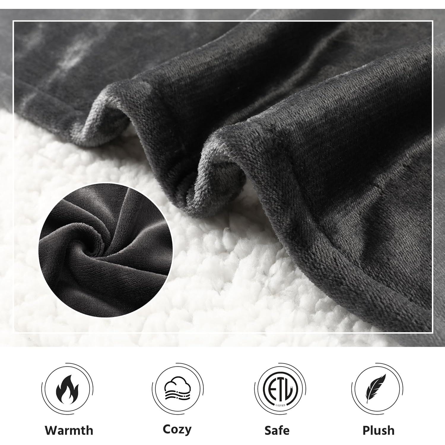 Manta Eléctrica YUSTAL 72x84 cm Gris Carbón 10 Niveles Calor