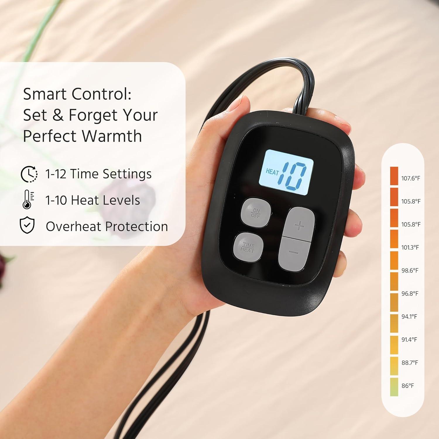 Manta Eléctrica YUSTAL 72x84 cm Gris Carbón 10 Niveles Calor