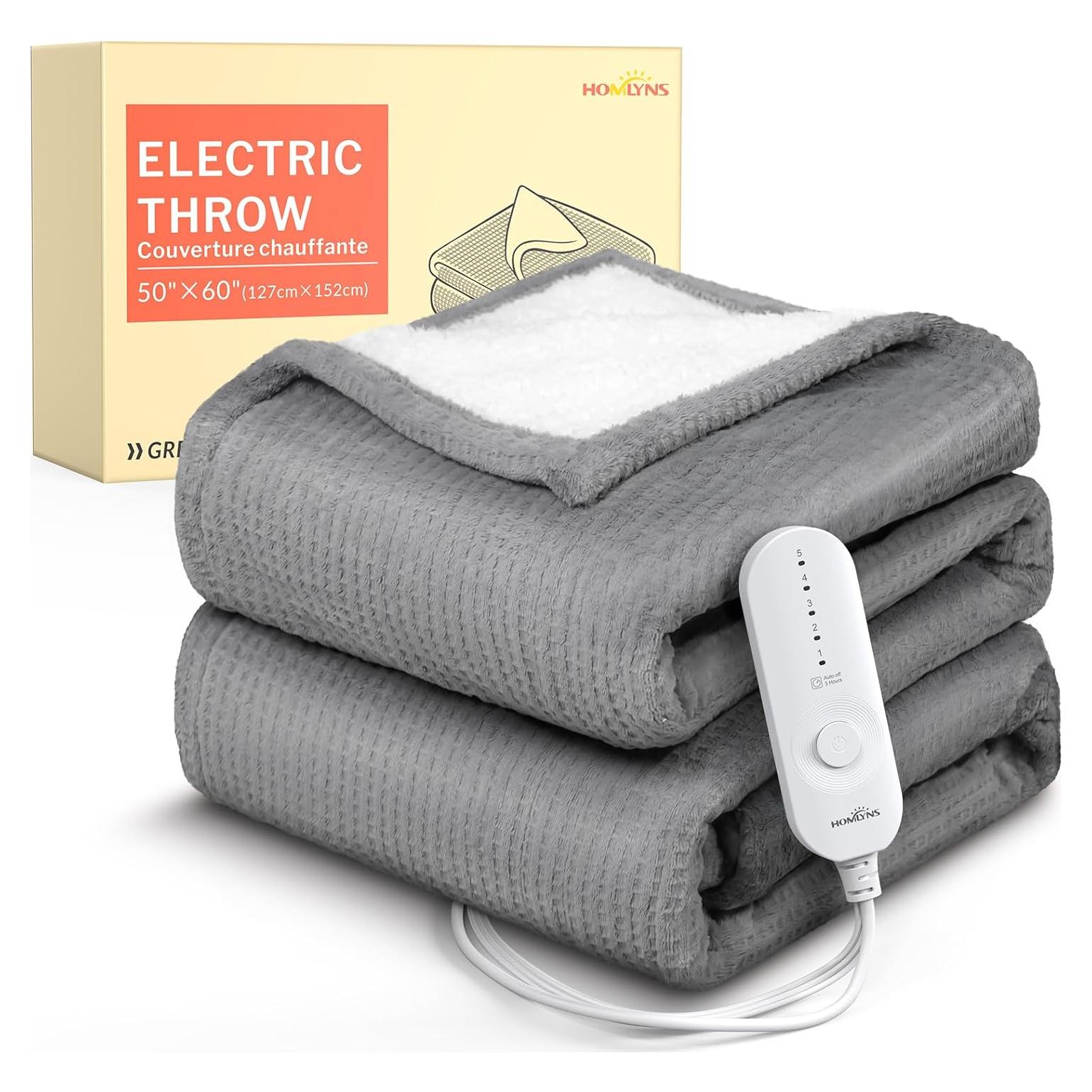 Manta Calentada HOMLYNS 127x152 cm Gris, 5 Niveles Calor